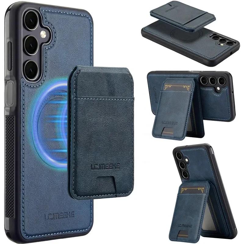 Кожаный чехол-книжка с магнитной застежкой Magsafe для Samsung Galaxy S25 FE S24 Ultra S23 S22 Plus S21 A17 5G A56 A36 A16 A55 A35 A15 A54 A14 с отделением для карт