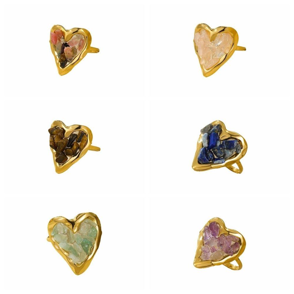 Light Luxury Heart-shaped Stone Ring Vintage Rhinestone Opening Ring Bohemian Ring  Women Men