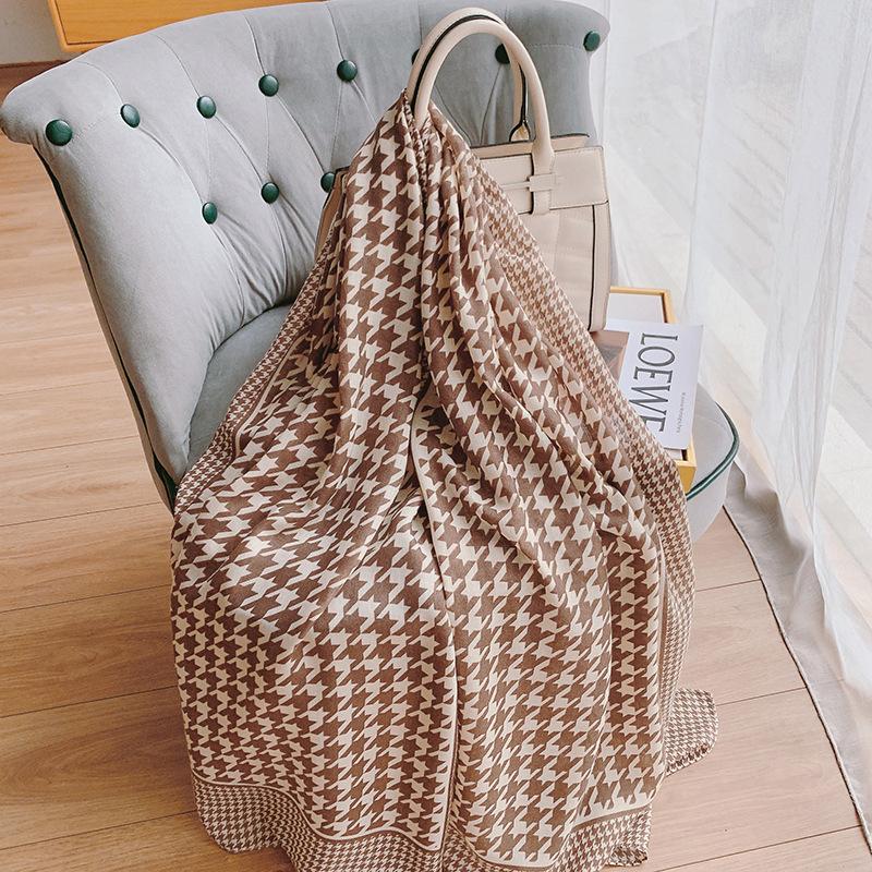 2025 Cotton and Linen Women's Scarf Long Thousand Bird Grid Silk Scarf Air-conditioned Room Warm Outside Scarf Shawl