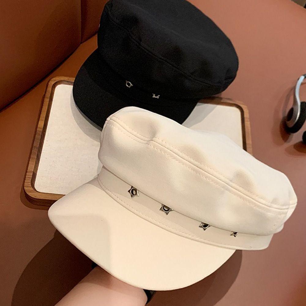 Flat Top Octagonal Cap Vintage Newsboy Hats Casual Star Hole Berets Ladies