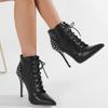 Черные ботильоны с острым носком и заклепками, новые ботильоны на тонком каблуке со шнуровкой, сексуальные вечерние, свадебные, ночные клубные, классные женские ботинки, женская обувь