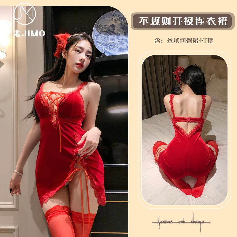 Сексуальное белье сексуальные малышки крест-накрест бархатное горячее с открытой спиной облегающее платье на подтяжках женское 9022