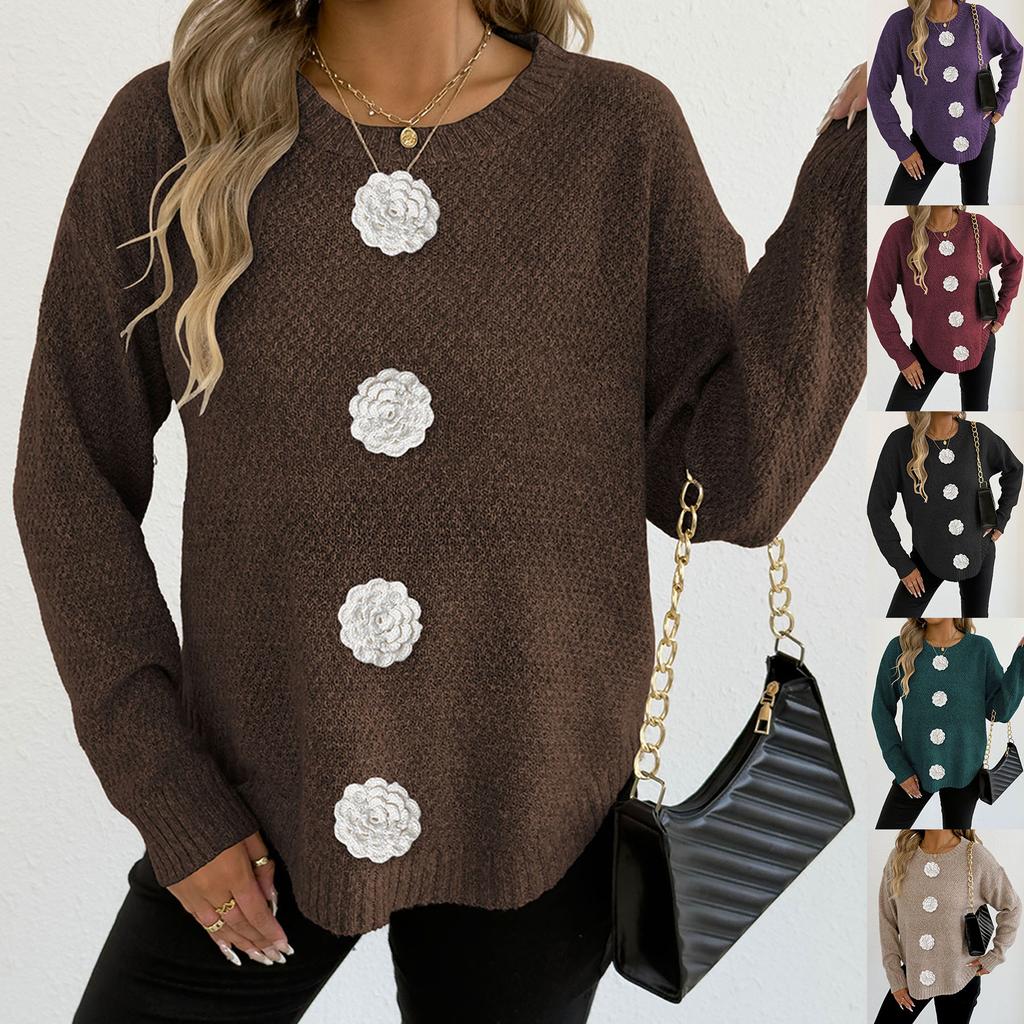 Women's T-Shirt Vintage Floral Print Round Neck Loose Long Sleeve Mid-Length Thumb Leak Top