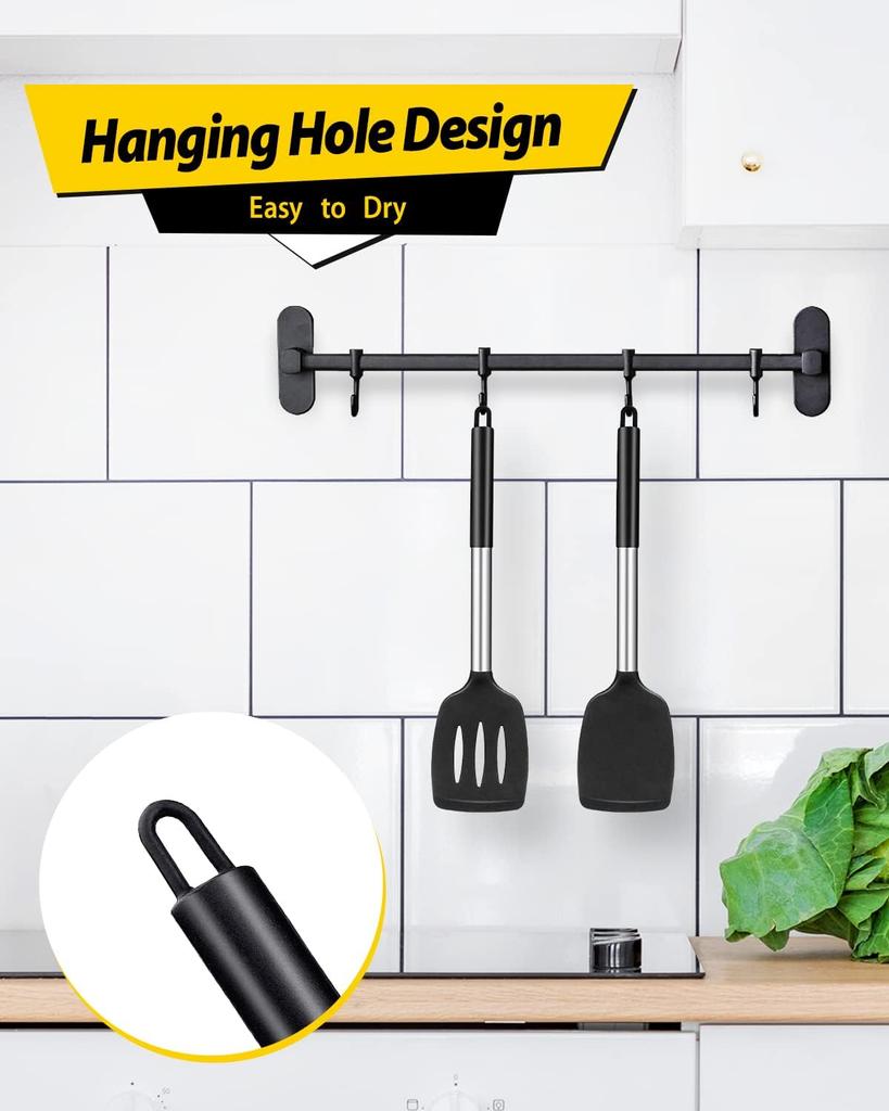Набор из 2 силиконовых цельных лопаток с прорезями, антипригарные кухонные лопатки, термостойкие, не содержат БФА, кухонные принадлежности, идеальная посуда