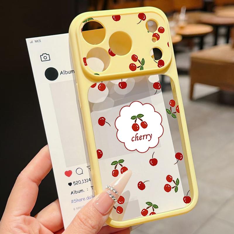 Чехол Фрукты Вишни Для iPhone 17 Pro Max Для iPhone 16 15 14 13 Pro Max Роскошный Гибридный TPU+PC Прозрачная Задняя Панель Жесткий Чехол