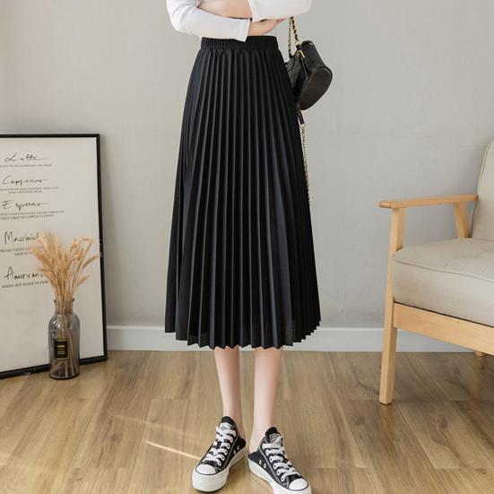 Женская плиссированная юбка, эластичная, высокая талия, однотонная юбка миди, мягкая, дышащая ткань, универсальный стиль, повседневная юбка