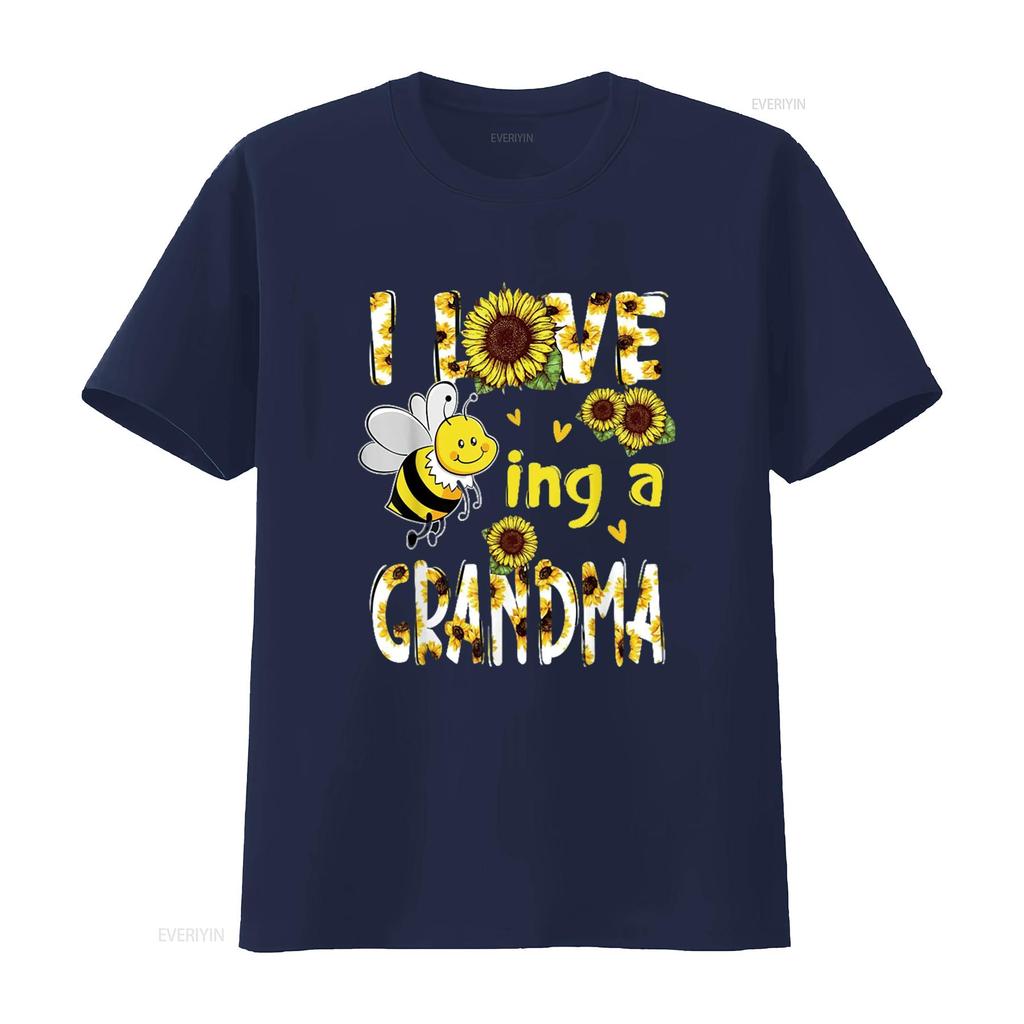 T Shirt for Women Mother s Day I Love Being A Grandma Sunflower Bee Casual Tops Black 2X Large vintage Washed Stretched