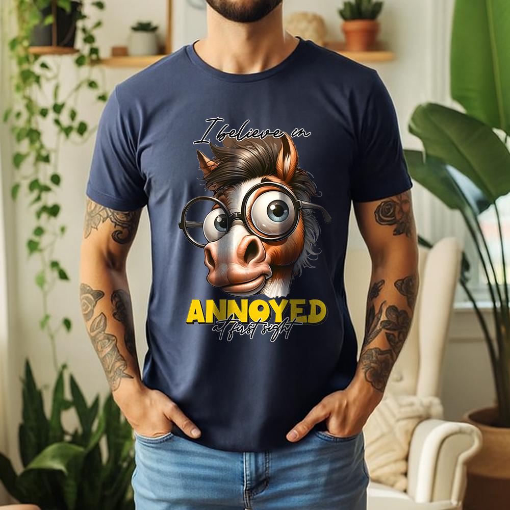 New Summer Unisexs 100 Pure Cotton TShirt Grumpy Horse With Glasses Cartoon Graphic Casual Tee Breathable Short Sleeve