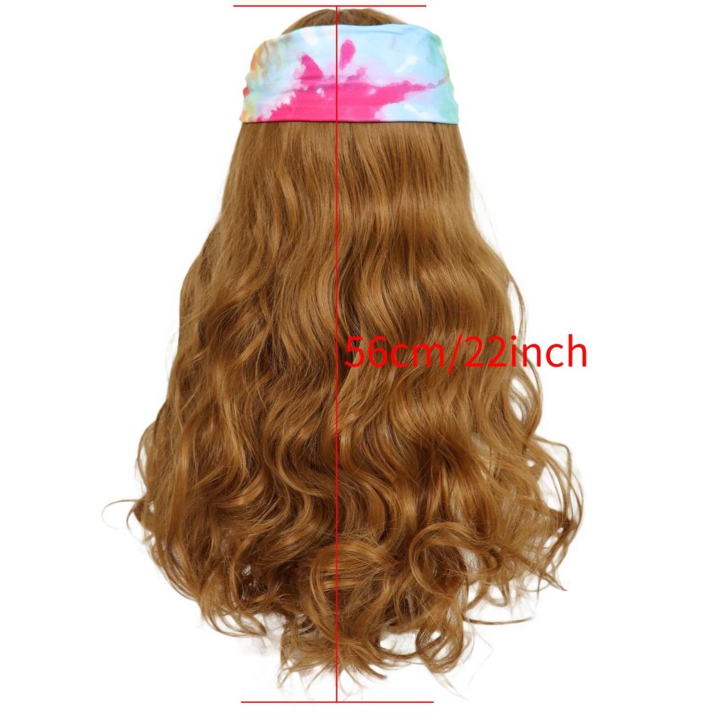 60-е 70-е годы Хиппи Вудсток Косплей Синтетические волосы Длинные коричневые костюмы хиппи Комплект парик + солнцезащитные очки + ожерелье + шапочка для парика