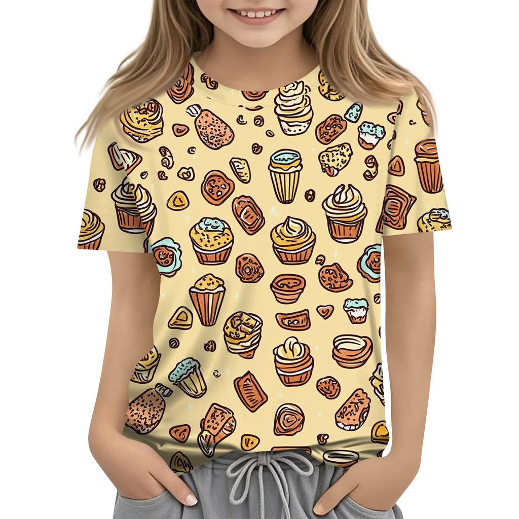 Детская модная повседневная футболка с коротким рукавом и круглым вырезом с растительным принтом