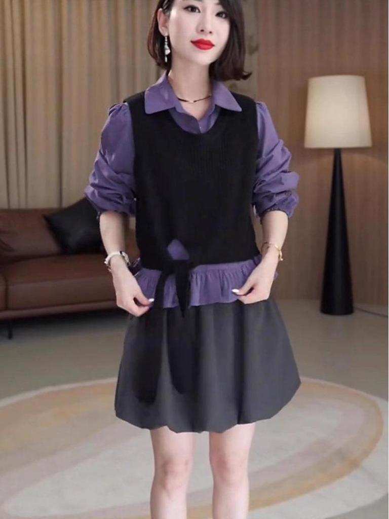 Осенний школьный стиль OOTD для женщин 2025: Двухпредметный комплект: вязаный жилет и рубашка