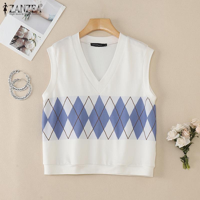 ZANZEA Женский повседневный жилет без рукавов с геометрическим принтом и V-образным вырезом