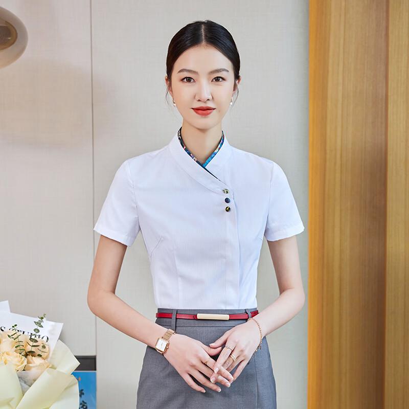 Teluoman Women's New Chinese Style Short Sleeve Work Shirt
