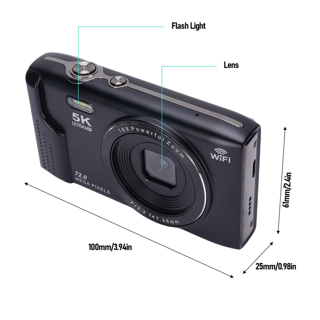 5K Digital Camera, 72MP Blogging Camera, 16x Optical Zoom, 2.8-inch LCD Screen, AF Autofocus, LED Fill Light, Built-in WiFi, Travel Photography,