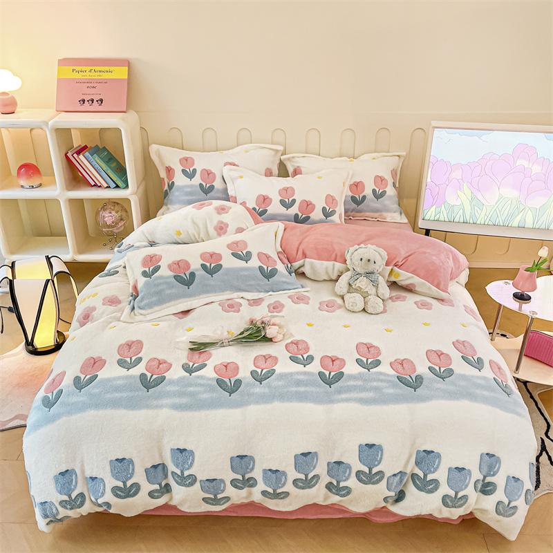 Pink Thick Fleece Flower Duvet Cover For Girls Winter Warm Flannel Quilt Cover 1Pc 150Cm Size Girls' Bedding Funda Nordica Cama