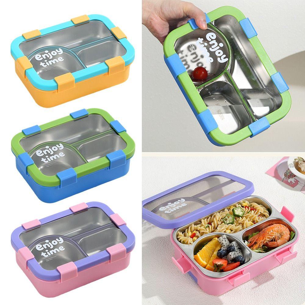 304 Stainless Steel Thermal Lunch Box 3 Compartments Bento Lunch Box  School Use