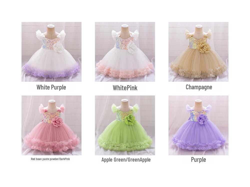 Платье принцессы с пайетками и рукавами-крылышками для малышей - праздничная пышная юбка из тюля