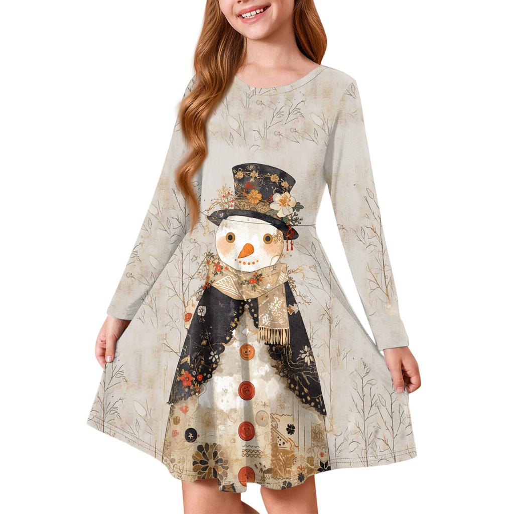 Girls' Princess Dress - Long Sleeve A-Line T-Shirt Dress Christmas Day