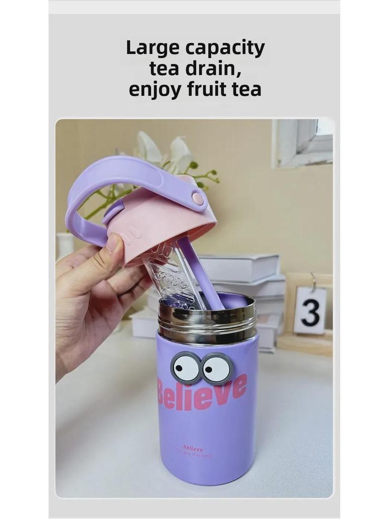 Innovative 316 Stainless Steel Straw Thermos: Portable Tea-Separation Vacuum Cup for Flowers and Tea