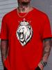 Unisexs Summer Tee Crown Lion King Sketch Print Short Sleeve Soft Street Top for Trendy Powerful Male Daily Fashion Wear Tops