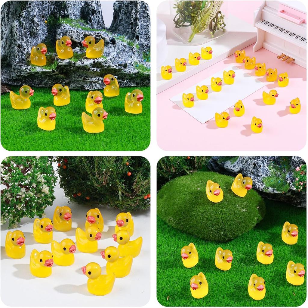 100/200 Pcs Luminous Mini Duck Tiny Resin Duck Little Duck Figurines Bulk For Dollhouse Ornament Micro Garden Diy Crafts Decor