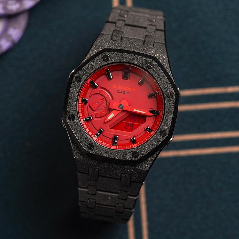 Casio Унисекс Жидкокристаллические, Аналогово-цифровые Двойной дисплей Серия 48,5 мм Красные Часы GA-2100-4A(Watch8--)