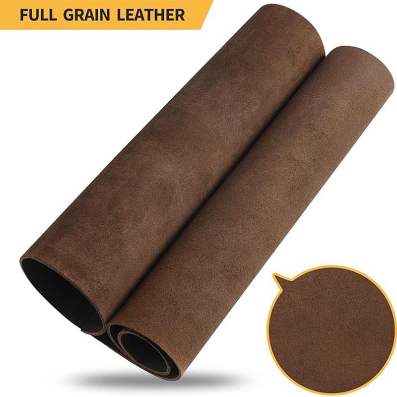 Coffee-brown stiff 2mm genuine oil-waxed crazy horse leather, full-grain cowhide for crafting vintage-style backpacks, wallets,