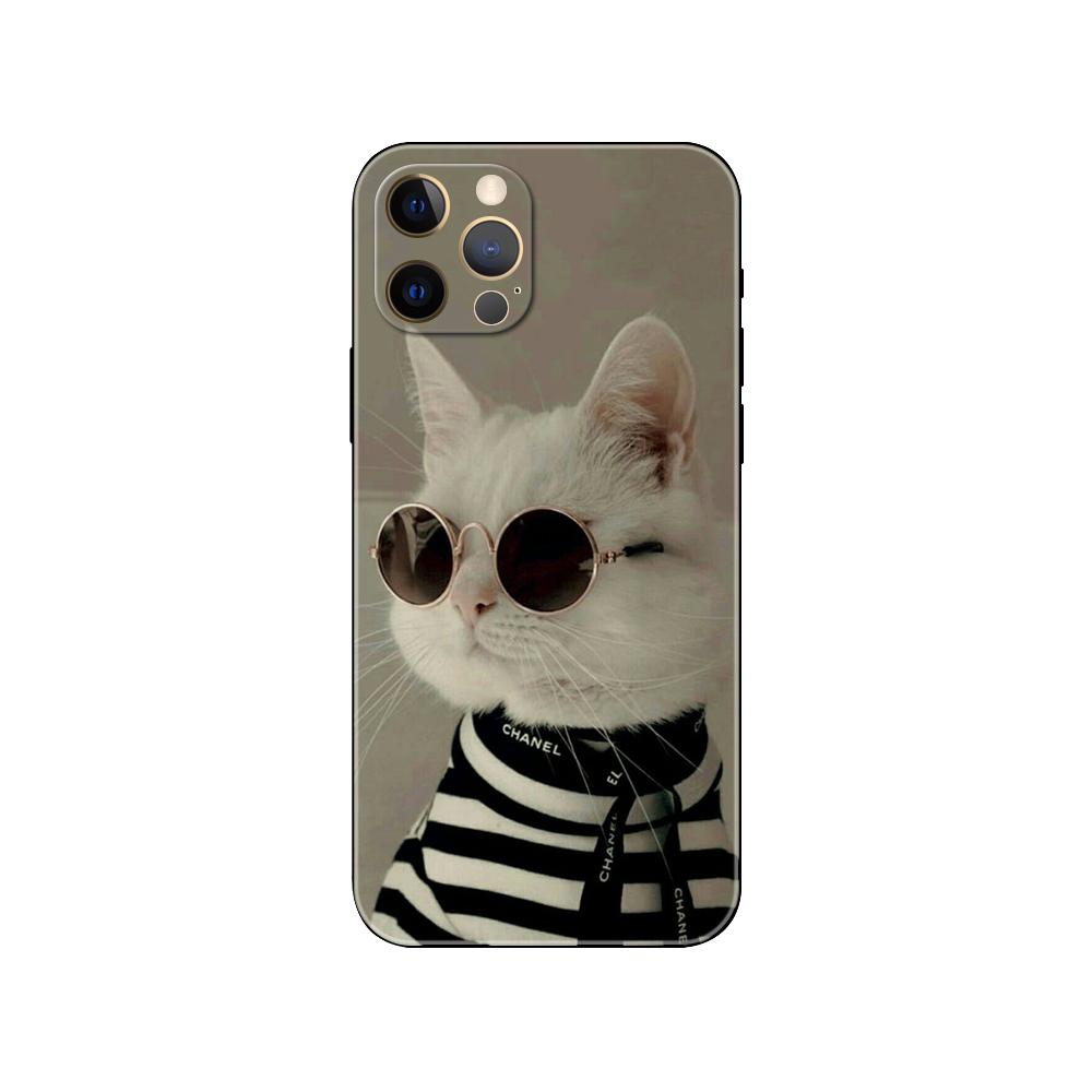 Крутой чехол для телефона с очками Cat для iPhone 5 5S 2020se 6 6s 7 8 plus x 10 XR XS 11 12 13 mini pro MAX, черная задняя крышка из ТПУ