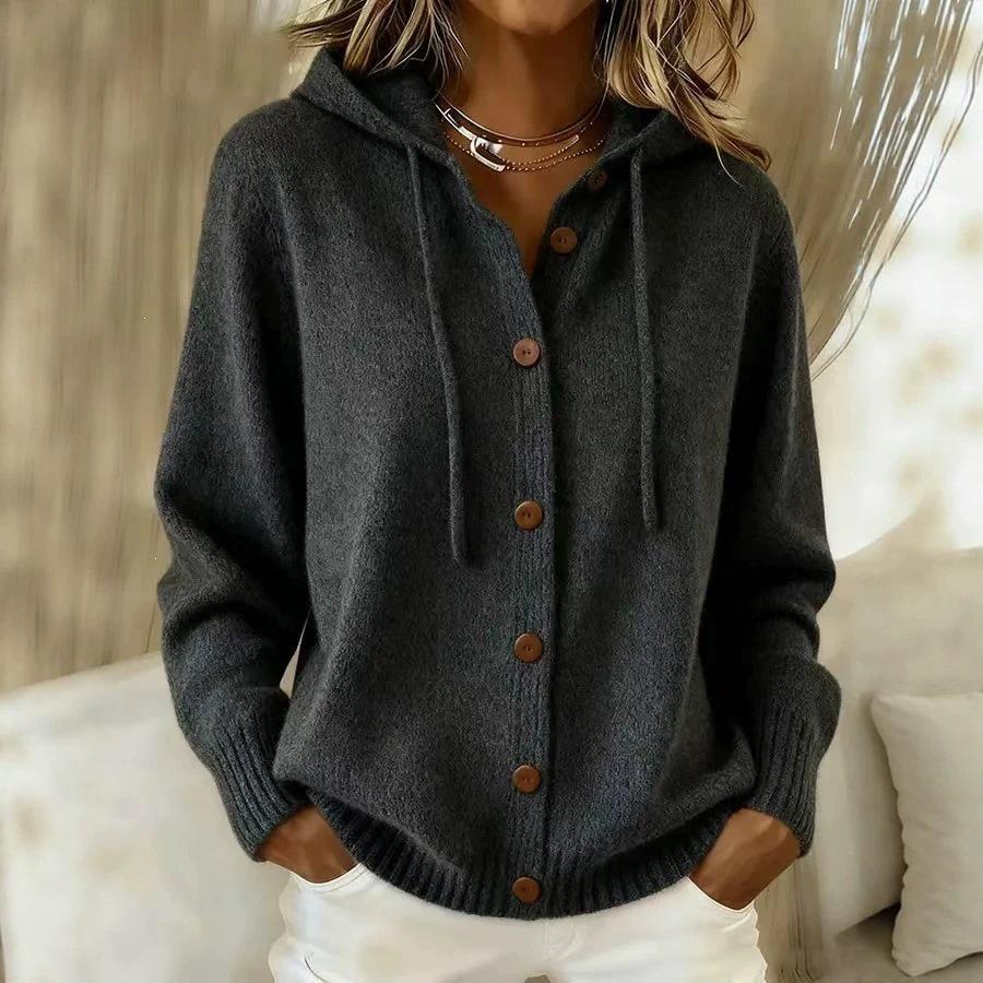 European & American Knit Hooded Cardigan Jacket Autumn/Winter New Style Cross-Border Solid Color Casual Fashion Women's Clothing