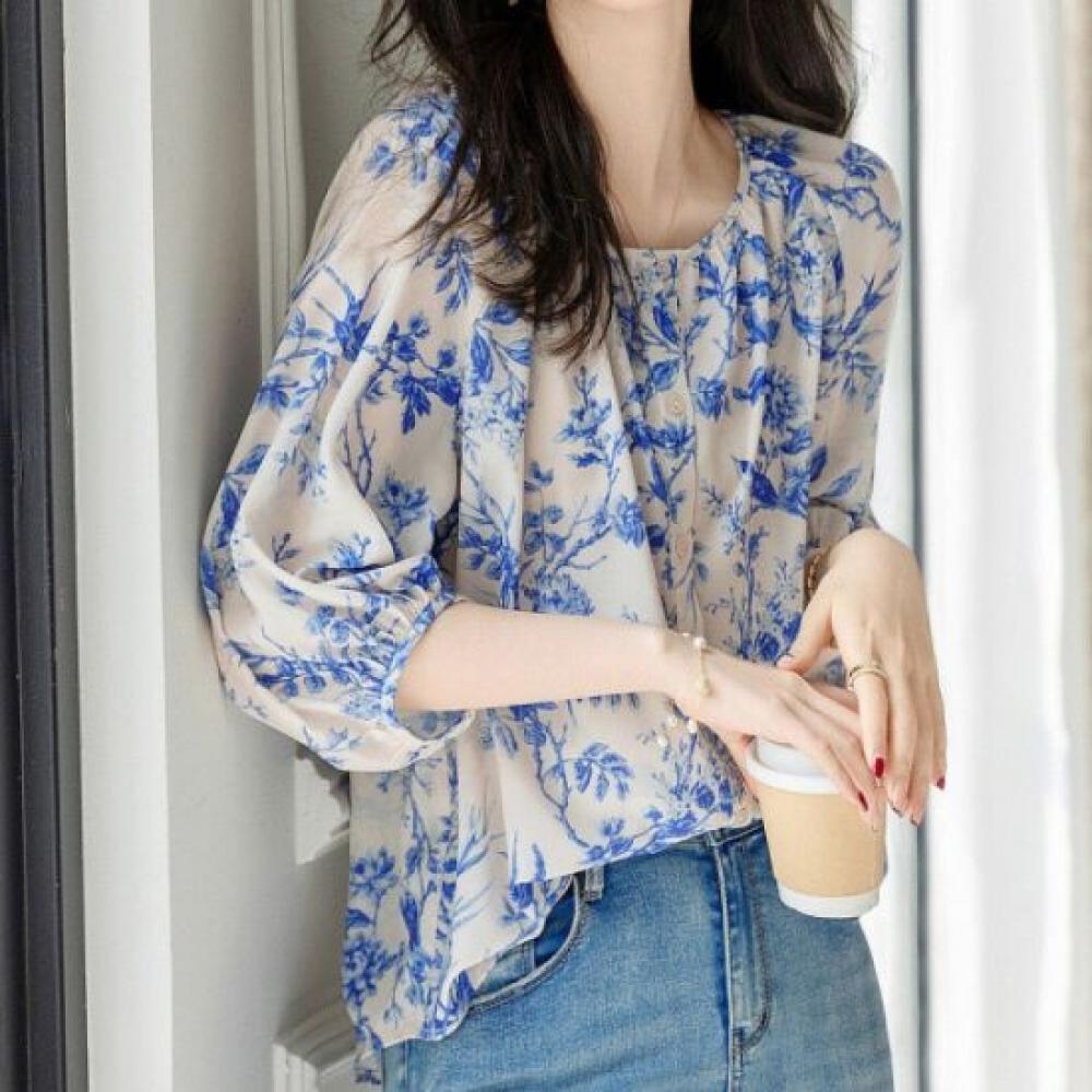 Navava Women Flower Pattern 5 Sleeve Blouse Nb2796