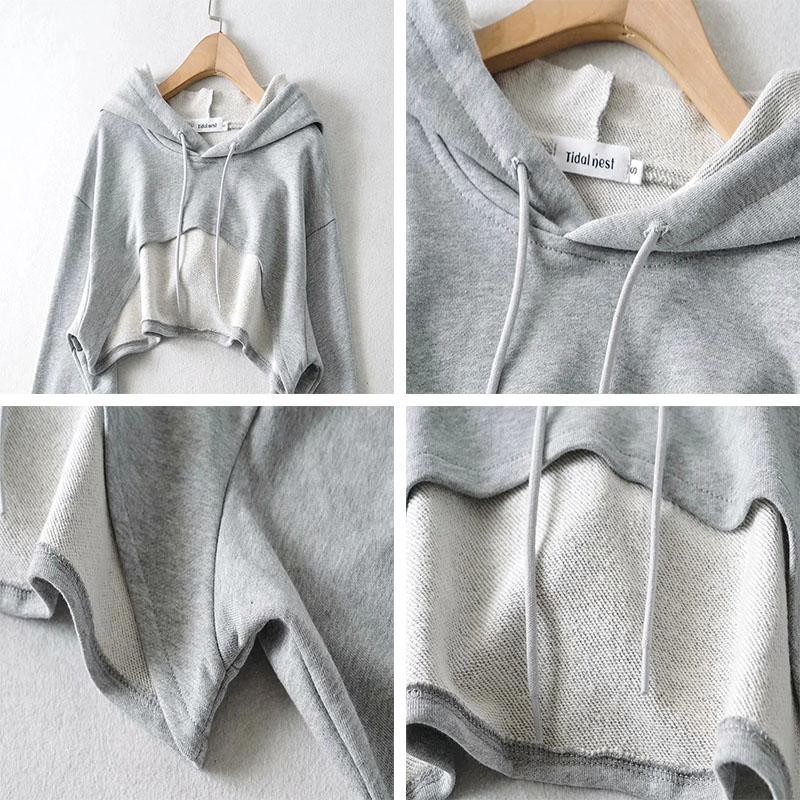 Толстовка с капюшоном женская, индивидуальная, нерегулярная, ультракороткая, с длинными рукавами, женская