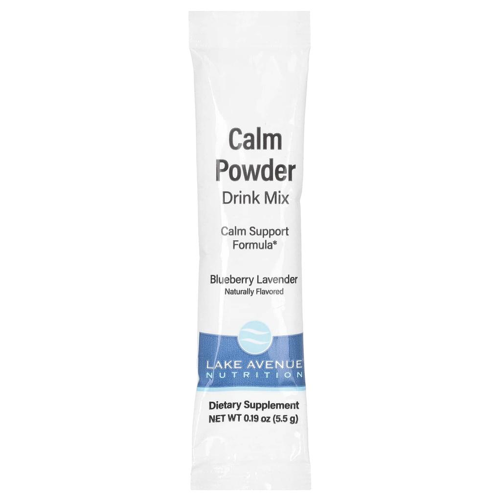 Calm Порошковый напиток, Калий, Смесь AminoCal, L-Триптофан, L-Теанин, Вкус черники и лаванды, 20 пакетиков, 5,5 г (0,19 унции) За пакет