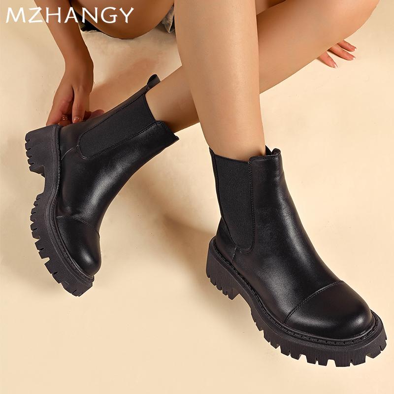 Модные женские ботильоны на плоской подошве из кожи, модные новые туфли для женщин, тренд 2025 года, зимние дизайнерские ботинки «Челси», готические женские мотоциклетные ботинки