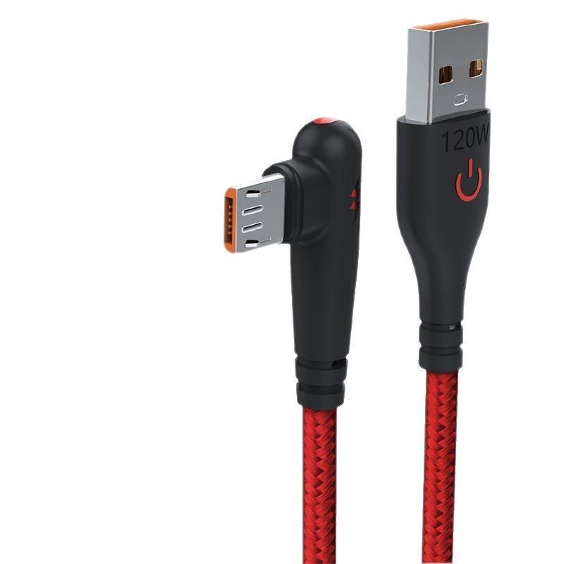 Быстрозарядный угловой Micro USB кабель 120 Вт для телефонов Huawei, Vivo, Oppo, Meizu
