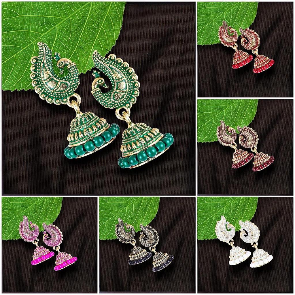 Серьги с павлином Jhumkas Jhumka jhumki Комбинированный набор Серьги для женщин и девочек Дамы Традиционный свадебный храм Золото Минакари Этнический