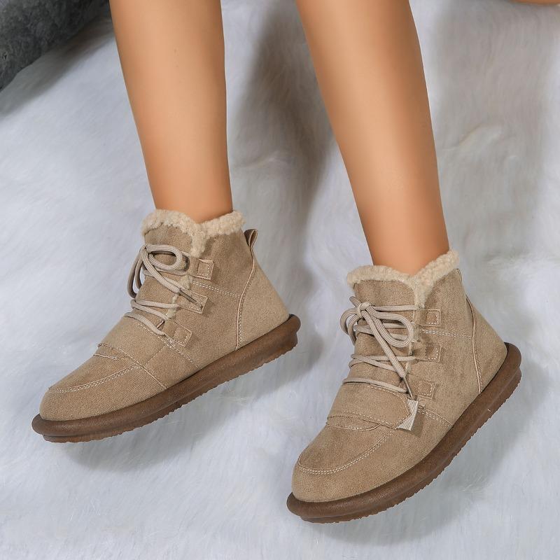 2024 Winter Fashion Round Toe Solid Color Women's Shoes New Low Heel Lace Up High Quality Comfortable Women's Short Boots