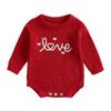 Baby Girl Valentine 's Day Romper Long Sleeve Round Neck Letter Embroidery Knit Bodysuit Newborn Outfit