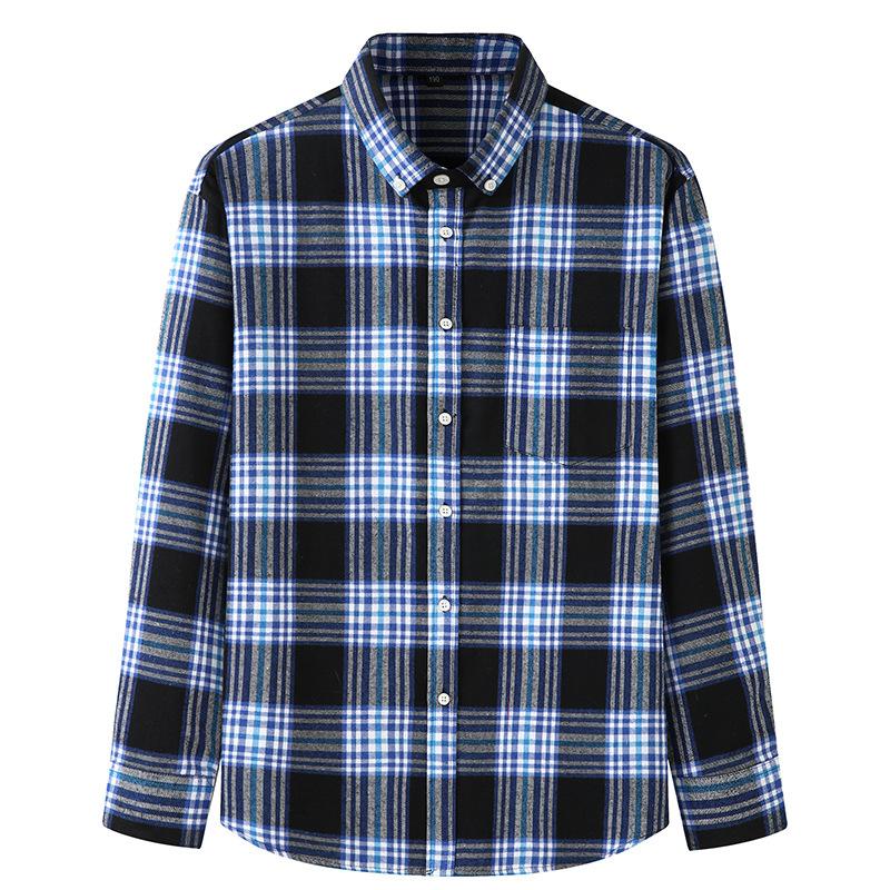 Men 'S Casual Loose All -Match Plaid Long -Sleeved Shirt Men