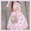 Lady Lazy Lolita Jumper Skirt with Sweets Pattern Dress, Cosplay, Knee-Length (Pink)