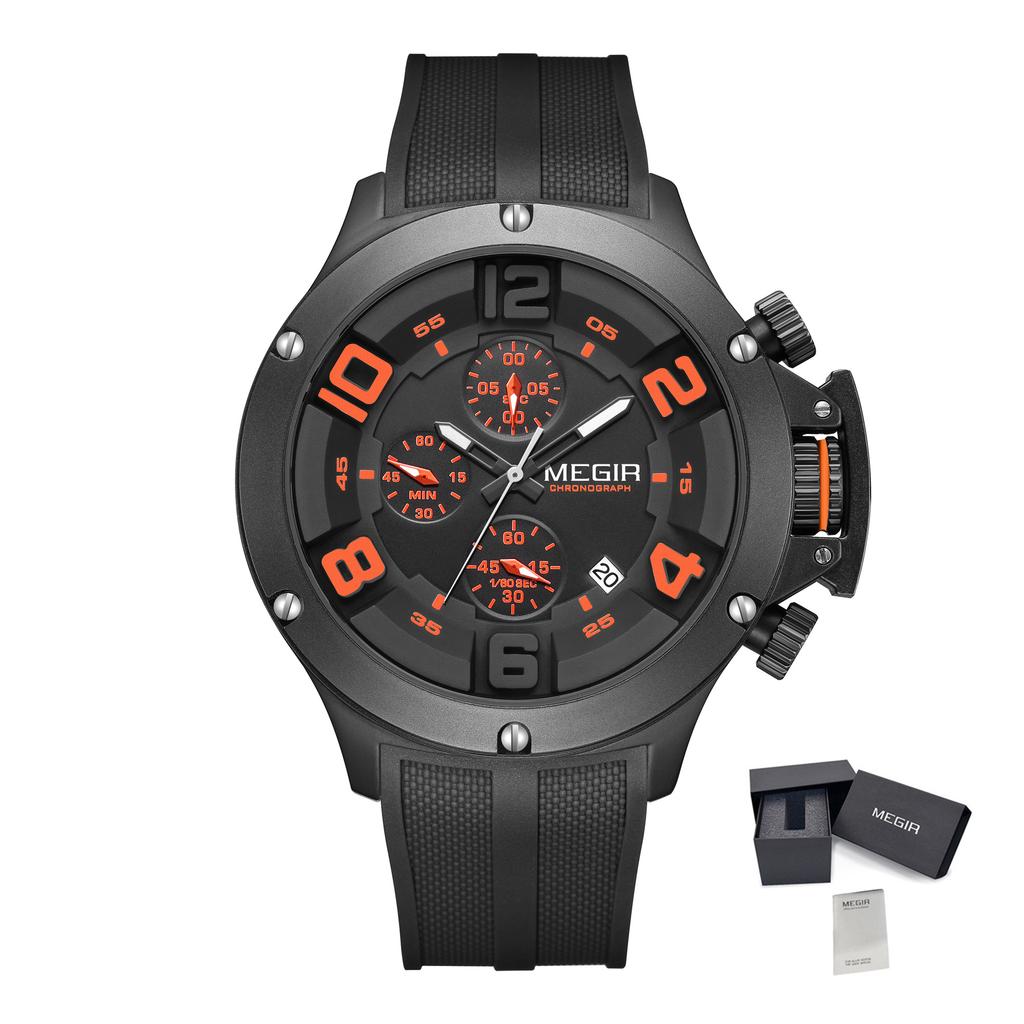 MEGIR Relogio Masculino Luxury Quartz Watch for Men Yellow Silicone Strap Military Sport WristWatch Chronograph Auto Date 8115