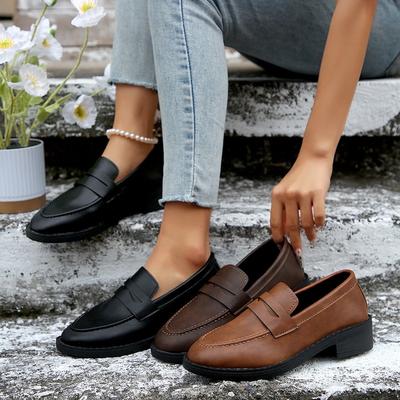 Женские лоферы слипоны на плоской подошве, ретро мокасины слипоны на толстой подошве, повседневная обувь больших размеров на весну-осень