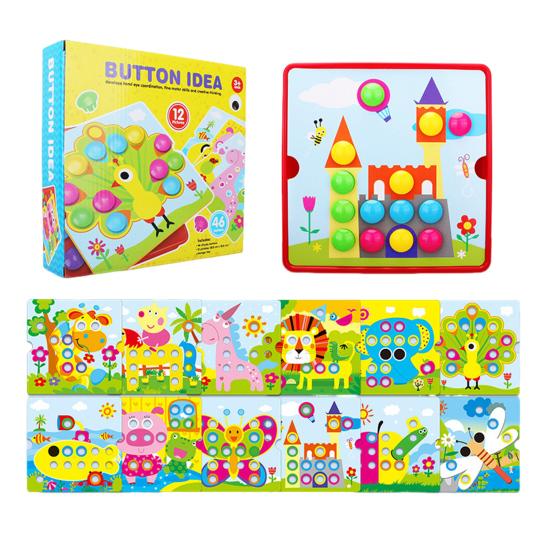 Color Matching Mosaic Pegboard Game Set Button Art Toys for Toddlers Sensory Early Learning Educational Puzzle Toy for Kids Ages 3+