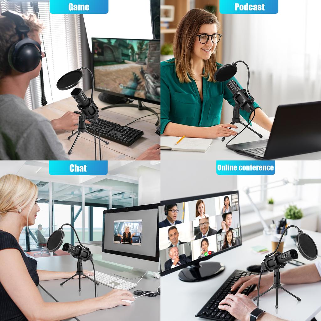 USB-микрофон, кардиоидный конденсаторный микрофон со штативом, поп-фильтр, подвесное крепление для потоковой передачи игр