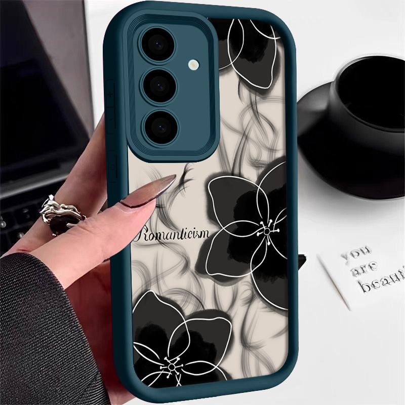 Ударопрочный чехол цвета конфет для Samsung S25 S24 S23 Ultra Plus S22 S21 S20 Fe A55 A54 A53 A35 A34 A25 A15 5g черный цветочный принт силиконовый мягкий чехол