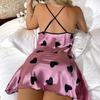 Heart Print Slip Nightdress Casual Crew Neck Criss Cross Back Sleepwear Women's Dresses