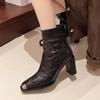 Женские ботильоны на высоком каблуке, зимние дизайнерские туфли из кожи с квадратным носком, женские зимние сапоги 2024 года, туфли-лодочки, сексуальное платье, Mujer Zapatos