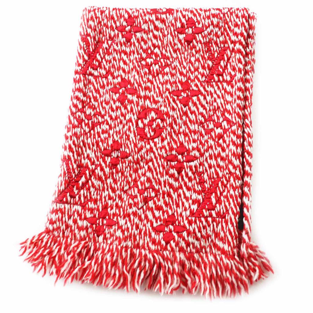Very Good LOUIS VUITTON Scarf Echarpe Logomania Mix Red white wool Women M70424 Used