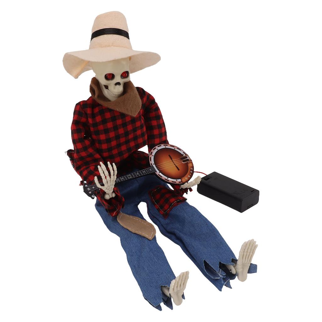 Halloween Cowboy Skull Statue Luminous Eyeball Simulation Halloween Cowboy Skeletons Ornaments for Desktop Decoration