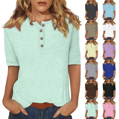 Женский повседневный однотонный топ с воротником на пуговицах и рукавами 5/4