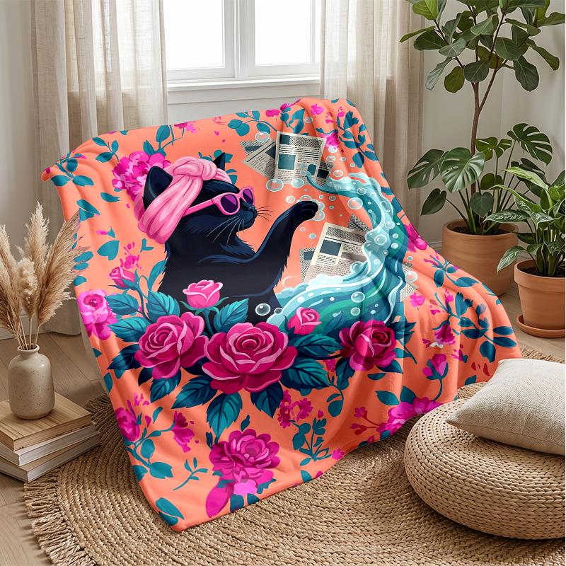 Cat Fishing Adventure blanket Personalized Name Flannel Blanket Soft Cozy Plush Throw for Sofa Bed Lightweight Home Decor